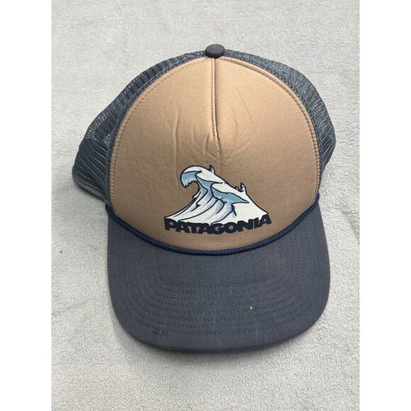 Patagonia Hat Cap Snap Back Brown Navy Mesh Trucker Wave Embroidered Patch Mens - Picture 2 of 6
